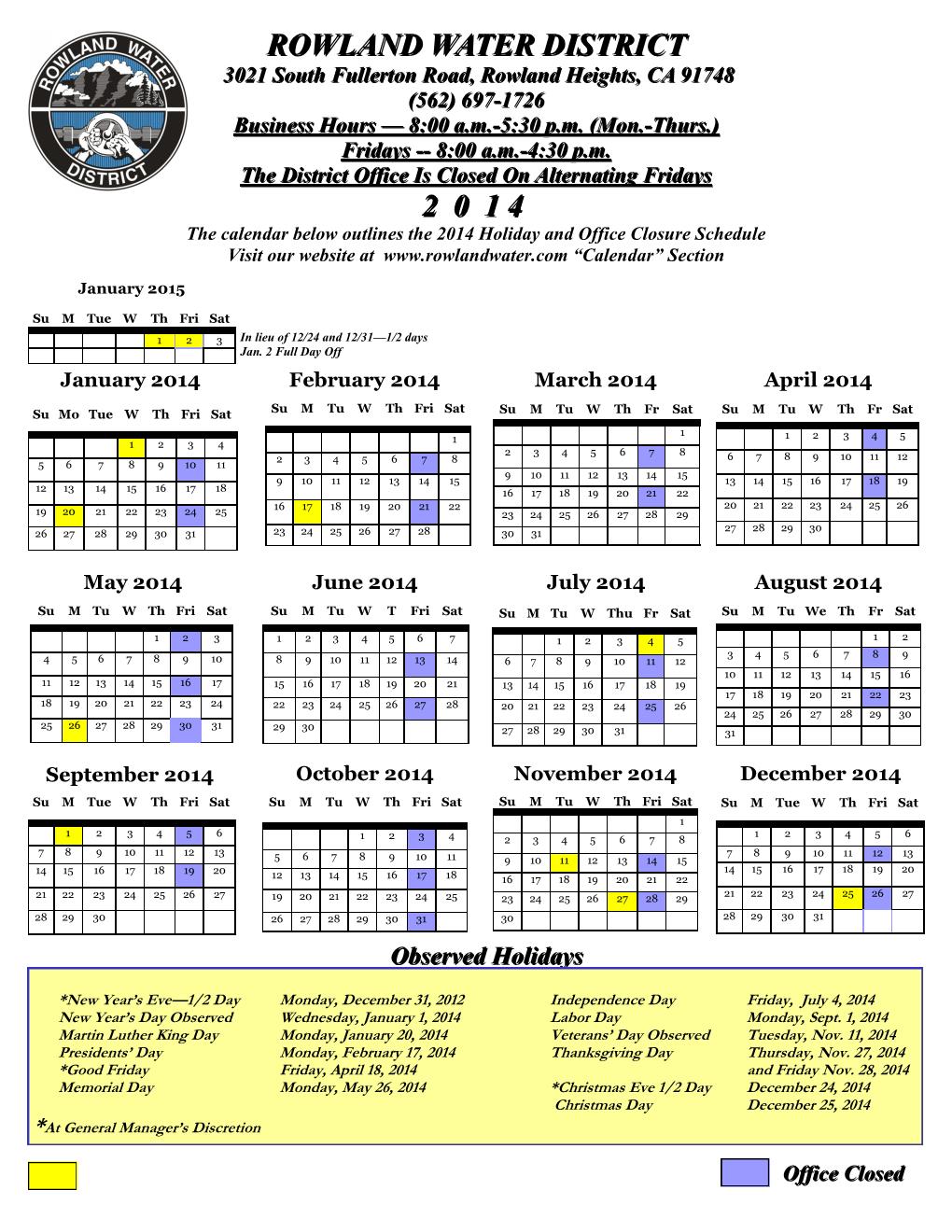 Lockheed Martin Holiday Calendar 2022 2014–9-80 Work Week-Holidays-Public | Rowland Water District